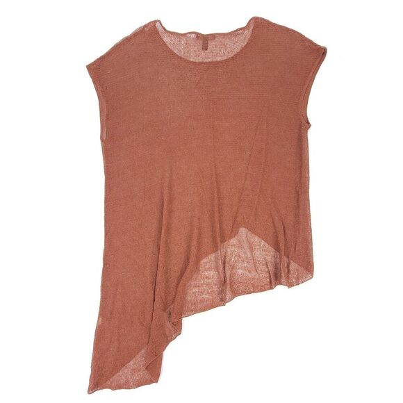 EILEEN FISHER Sheer Linen Asymmetrical Tunic Lagenlook Sweater Top Medium Brown - Picture 6 of 6